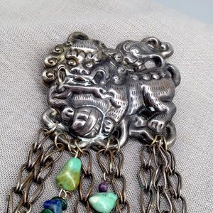 Vintage Chinese Foo Dog Necklace Brooch